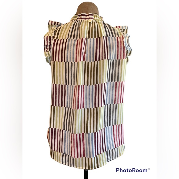 Loft multi colored sleeveless ruffle shoulder top. Size- S - Picture 6 of 7